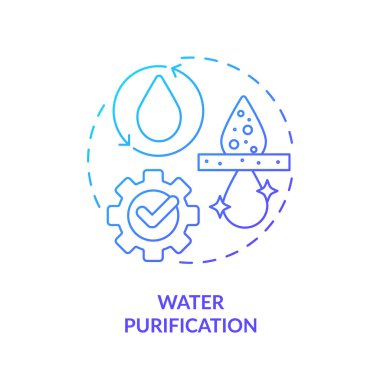 Su arıtma mavi gradyan konsept simgesi. Su kaynaklarının işlenmesi. Aqua tedavisi soyut fikir ince çizgi çizimi. İzole bir taslak çizim. Kullanılan sayısız Pro-Kalın yazı tipi