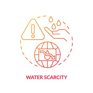 Su kıtlığı kırmızı eğim konsepti ikonu. Taze su kaynağı eksikliği. Hidrokaynak tehdit soyut fikir ince çizgi çizimi. İzole bir taslak çizim. Kullanılan sayısız Pro-Kalın yazı tipi