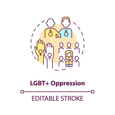 LGBT baskı konsepti simgesi. Azınlıklara ayrımcılık. Sosyal adaletsizlik örneği soyut fikir ince çizgi çizimi. İzole bir taslak çizim. Düzenlenebilir felç. Arial, Myriad Pro-Kalın yazı tipleri