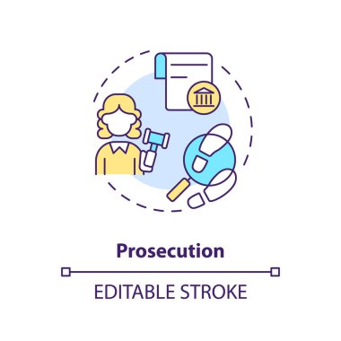 Savcılık konsepti ikonu. Suçla suçlanıyor. Dava. Adalet sistemi fikri soyut ince çizgi çizimi. İzole bir taslak çizim. Düzenlenebilir felç. Arial, Myriad Pro-Kalın yazı tipleri