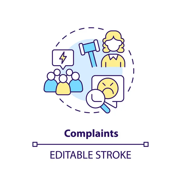 stock vector Complaints concept icon. Unsatisfied customers. Law and legal issue abstract idea thin line illustration. Isolated outline drawing. Editable stroke. Arial, Myriad Pro-Bold fonts used