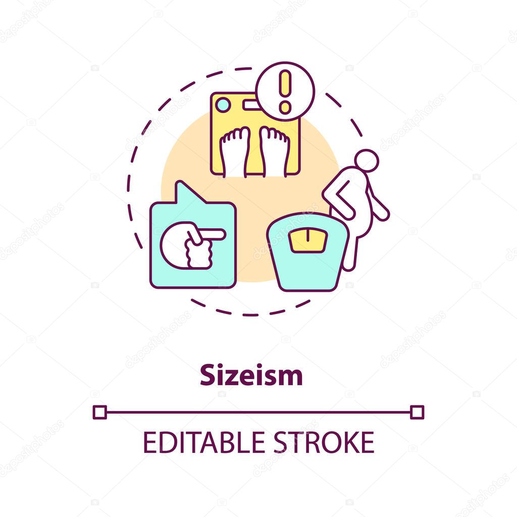 Sizeism concept icon. Comment and criticize human body. Social injustice example abstract idea thin line illustration. Isolated outline drawing. Editable stroke. Arial, Myriad Pro-Bold fonts used