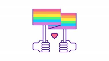 LGBT gurur renk canlandırması. Gökkuşağı bayrağı taşıyan insanlar. LGBTQ hareketi. Şeffaf arkaplanda alfa kanalı olan kusursuz HD video. Canlandırılmış basit çizgi hareketi grafikleri
