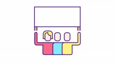 Vuruş rengi canlandırması. Poster tutan bir grup insan. İnsan hakları için savaş. Şeffaf arkaplanda alfa kanalı olan kusursuz HD video. Canlandırılmış basit doldurulmuş çizgi grafikleri