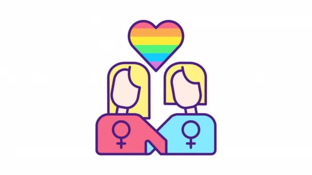 Animowane Lesbijki Kolorowe Ikony Dziewczyny Się Całują Kobiece Kochanki Orientacja — Wideo stockowe