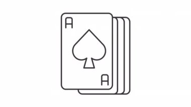 Animasyon kart beyaz çizgi simgesi. Kağıt oynuyorum. Maça ası. Eğlence. Krom anahtarlı HD video, şeffaf arkaplan üzerinde alfa kanalı, siyah katı arkaplan