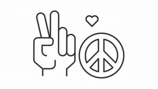 Signo Paz Línea Blanca Icono Animación Símbolo Cnd Gesto Saludo — Vídeos de Stock