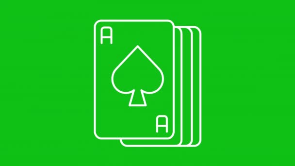 Ícone Linha Branca Baralho Cartão Animado Jogar Cartas Espadas Entretenimento — Vídeo de Stock