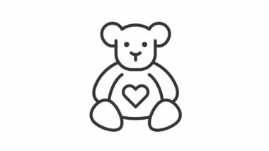 Canlandırılmış oyuncak doğrusal simgesi. Peluş ayı pençelerini oynatıyor. Çocuklar için sevimli bir hayvan. Şeffaf arkaplanda alfa kanalı olan kusursuz HD video. Taslak hareketli grafik canlandırması