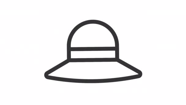 Icono Lineal Sombrero Animado Ropa Cabeza Femenina Protección Solar Accesorio — Vídeos de Stock