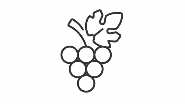 Animated Bunch Grapes Linear Icon Fresh Fruit Rich Vitamins Raw — Stock Video