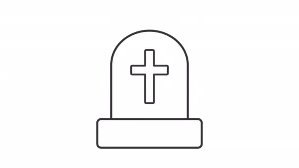 Линейная Иконка Анимированного Надгробия Надгробие Кладбище Похоронить Религиозную Традицию Бесшовный — стоковое видео