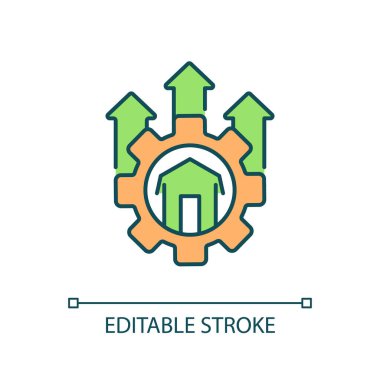 Tarım endüstrisi geliştirme teknolojisi RGB renk ikonu. Tarım yenilikleri ve ilerleme. Etkili strateji. İzole vektör çizimi. Basit bir çizgi çizimi. Düzenlenebilir vuruş