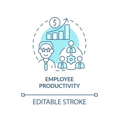 Çalışanların üretkenlik turkuaz konsept ikonu. Nedensel araştırma örneği soyut fikir ince çizgi çizimi. İzole bir taslak çizim. Düzenlenebilir felç. Arial, Myriad Pro-Kalın yazı tipleri