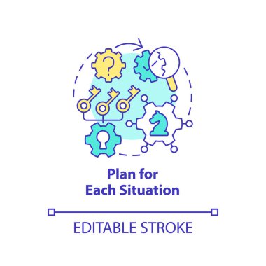 Her durum konsept simgesi için plan. İş güvenliği. Nedensel araştırmalar soyut fikirlerin ince çizgi çiziminden faydalanır. İzole bir taslak çizim. Düzenlenebilir felç. Arial, Myriad Pro-Kalın yazı tipleri