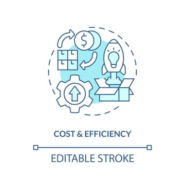 Maliyet ve verimlilik türkuaz konsept simgesi. SMED yardımı. Soyut fikir üzerinde hızlı bir geçiş ince çizgi çizimi. İzole bir taslak çizim. Düzenlenebilir felç. Arial, Myriad Pro-Kalın yazı tipleri