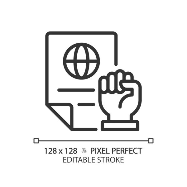 Rechten Beschermen Wet Pixel Perfecte Lineaire Pictogram Internationale Overeenkomst Van — Stockvector