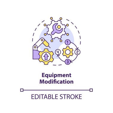 Ekipman modifikasyon konsepti simgesi. Üretim süreci optimizasyonu. Makine güvenliği soyut fikir ince çizgi çizimi. İzole bir taslak çizim. Düzenlenebilir felç. Arial, Myriad Pro-Kalın yazı tipleri