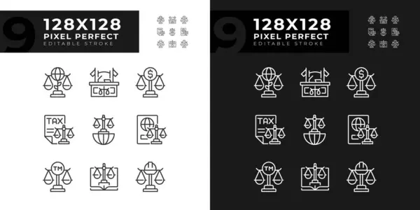 Jogi Szabályozás Különböző Iparágakban Pixel Tökéletes Lineáris Ikonok Beállítva Sötét — Stock Vector