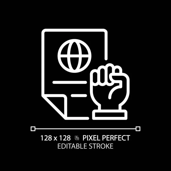 Rechtsschutzgesetz Pixel Perfekte Weiße Lineare Ikone Für Dunkles Thema Internationales — Stockvektor