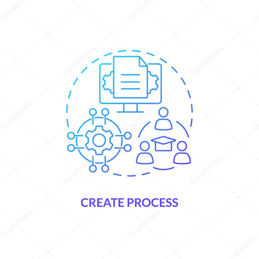 Create process blue gradient concept icon. Work instructions. SMED analysis. Standardized workflow abstract idea thin line illustration. Isolated outline drawing. Myriad Pro-Bold fonts used