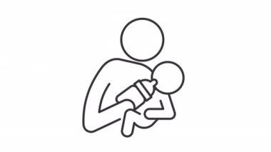 Doğrusal besleme animasyonu. Baba kucağında bebek. Anne sütü. Yeni doğmuş ebeveynlik. Bebek için beslenme. Şeffaf arkaplanda alfa kanalı olan kusursuz HD video. Canlandırılmış dış hat simgesi