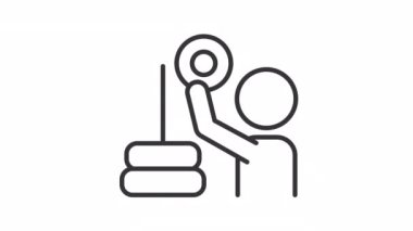 Çocuk çizgi animasyonu oynuyorum. Eğitici oyuncak. Yüzükler yığılıyor. Motor geliştirme. Erken çocukluk. Şeffaf arkaplanda alfa kanalı olan kusursuz HD video. Canlandırılmış dış hat simgesi