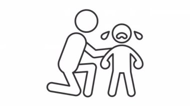 Ağlayan çocuk çizgi animasyonu rahatlatıcı. Anne ve baba, bebeğin sakinleşmesine yardım ediyor. Duygusal düzenlemeler. Öfke nöbeti. Şeffaf arkaplanda alfa kanalı olan kusursuz HD video. Canlandırılmış dış hat simgesi