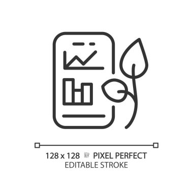 Akıllı toprak izleme lineer simgesi. IOT bazlı tarım. Nem sensörü. Hassas tarım. Otomatik sulama. İnce çizgili çizim. Contour sembolü. Vektör çizimi. Düzenlenebilir vuruş