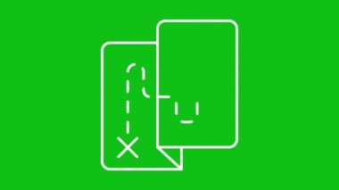 Beyaz çizgi animasyonlu harita. Noktalı çizgi ve konum pimi hareket ediyor. Krom anahtarlı HD video, şeffaf arkaplanda alfa kanalı, siyah katı arkaplan. Çizgi grafik canlandırması