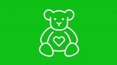 Canlandırılmış oyuncak beyaz çizgi ikonu. Peluş ayı pençelerini oynatıyor. Sevimli oyuncak. Krom anahtarlı HD video, şeffaf arkaplanda alfa kanalı, siyah katı arkaplan. Çizgi grafik canlandırması