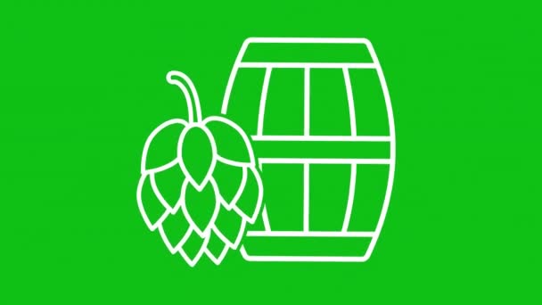 Casco Animado Ícone Linha Branca Lúpulo Fabricação Cerveja Cervejaria Pub — Vídeo de Stock