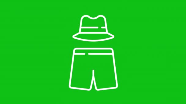Plaj Giysisi Beyaz Çizgi Animasyonu Erkekler Için Mayo Şapka Yaz — Stok video