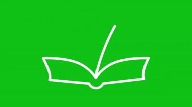 Sayfaları beyaz doğrusal animasyon çeviriyor. Kitap okuyorum. Okul eğitimi. Krom anahtarlı HD video, şeffaf arkaplanda alfa kanalı, siyah katı arkaplan. Canlandırılmış dış hat simgesi
