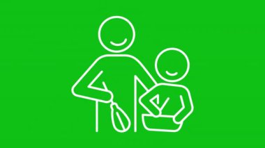 Beyaz çocuk animasyonuyla yemek pişirmek. Anne kızına pişirmeyi öğretiyor. Krom anahtarlı HD video, şeffaf arkaplanda alfa kanalı, siyah katı arkaplan. özet hareketli grafik canlandırması