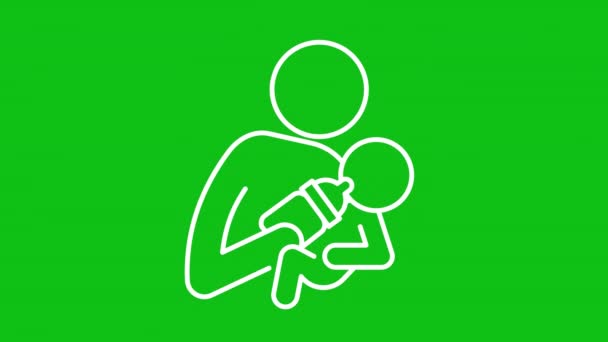 Flaschenfütterung White Line Animation Vater Hält Baby Säuglingsnahrung Loop Video — Stockvideo