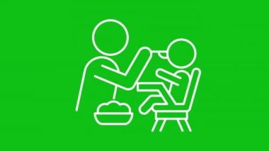 Yüksek sandalyede beyaz animasyonla beslenmek. Anne bebeğe yemek veriyor. Krom anahtarlı HD video, şeffaf arkaplanda alfa kanalı, siyah katı arkaplan. Canlandırılmış dış hat simgesi