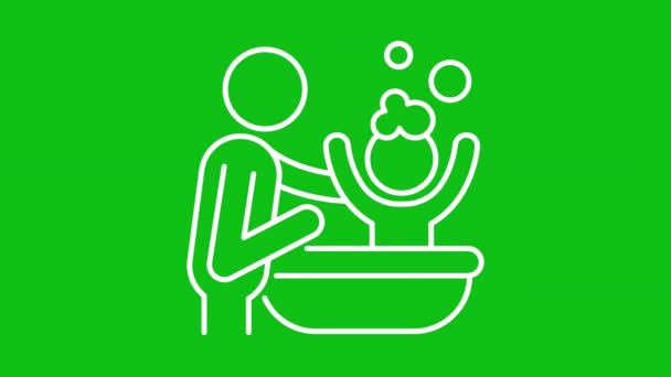 Bathing Child White Linear Animation Parent Washing Toddler Bathtub Loop — Stock Video