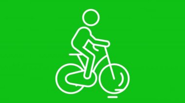 Bisiklet sürmeyi beyaz animasyon öğreniyorum. Çocuk bisikleti. Fiziksel aktivite. Yaz eğlencesi. Krom anahtarlı HD video, şeffaf arkaplanda alfa kanalı, siyah katı arkaplan. Canlandırılmış dış hat simgesi