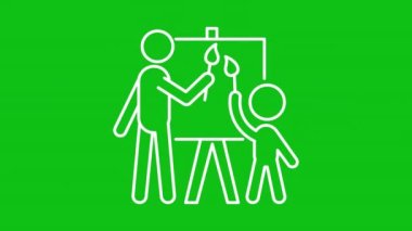 Ebeveyn beyaz animasyonuyla resim yapmak. Baba ve oğul birlikte çiziyorlar. Krom anahtarlı HD video, şeffaf arkaplanda alfa kanalı, siyah katı arkaplan. Canlandırılmış dış hat simgesi