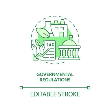 Hükümet yönetmelikleri yeşil kavram ikonu. Biyoekonomi izleme. Biyoteknoloji geliştirme fikri ince çizgi çizimi. İzole bir taslak çizim. Düzenlenebilir felç. Arial, Myriad Pro-Kalın yazı tipleri