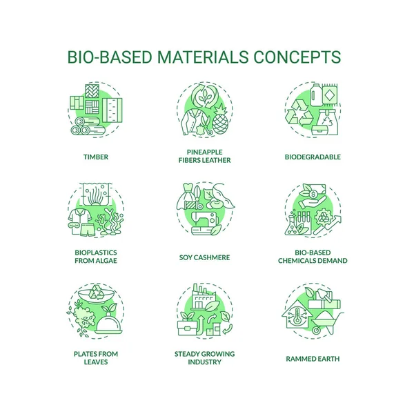 Bio Basierte Materialien Grüne Konzept Symbole Gesetzt Umweltfreundlich Biologisch Abbaubare — Stockvektor