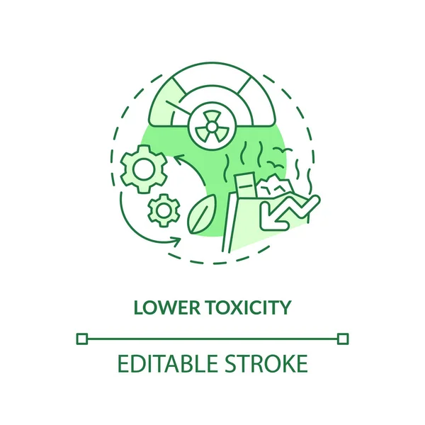 stock vector Lower toxicity green concept icon. Biodegradable plastics. Bio based materials advantage idea thin line illustration. Isolated outline drawing. Editable stroke. Arial, Myriad Pro-Bold fonts used