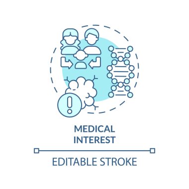 Tıbbi ilgi gösteren mavi konsept ikonu. Kalıtsal hastalıklar. Soy araştırması soyut fikir ince çizgi çizimi. İzole bir taslak çizim. Düzenlenebilir felç. Arial, Myriad Pro-Kalın yazı tipleri