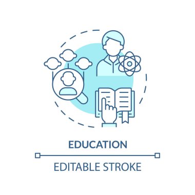 Eğitim mavisi konsept simgesi. Ünlü insanların soyağacını çalış. Genogramlar soyut ve ince çizgi çizimleri kullanır. İzole bir taslak çizim. Düzenlenebilir felç. Arial, Myriad Pro-Kalın yazı tipleri