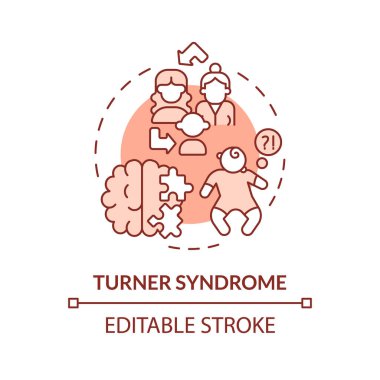 Turner sendromu kırmızı konsept ikonu. Sadece kadınları etkiler. Kalıtsal hastalık soyut fikir ince çizgi çizimi. İzole bir taslak çizim. Düzenlenebilir felç. Arial, Myriad Pro-Kalın yazı tipleri