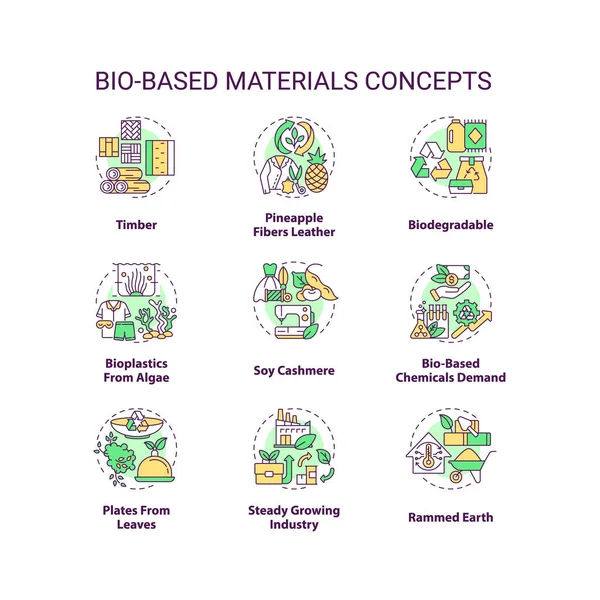 Biobasierte Materialkonzepte Setzen Symbole Nachhaltige Lösungen Biologisch Abbaubare Produkte Idee — Stockvektor