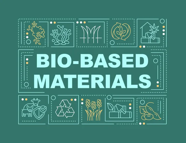 Biobasierte Materialien Wortkonzepte Dunkelgrüne Banner Umweltfreundlich Infografiken Mit Editierbaren Symbolen — Stockvektor
