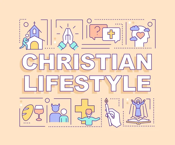 Christlicher Lebensstil Wortbegriffe Gelbes Banner Religiöse Kultur Infografiken Mit Editierbaren — Stockvektor