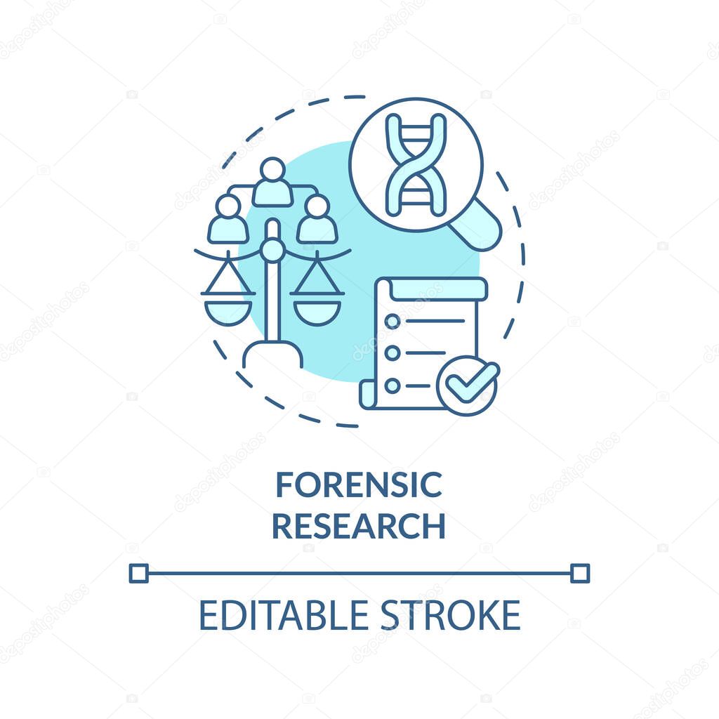 Forensic research blue concept icon. Investigation. Genealogical research motivation abstract idea thin line illustration. Isolated outline drawing. Editable stroke. Arial, Myriad Pro-Bold fonts used